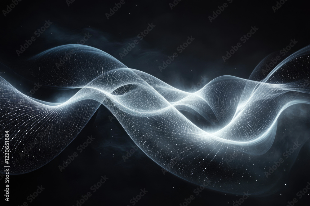 Aufkleber Abstract flowing light waves with particle effects on a dark background, creating a dreamy and ethereal visual.