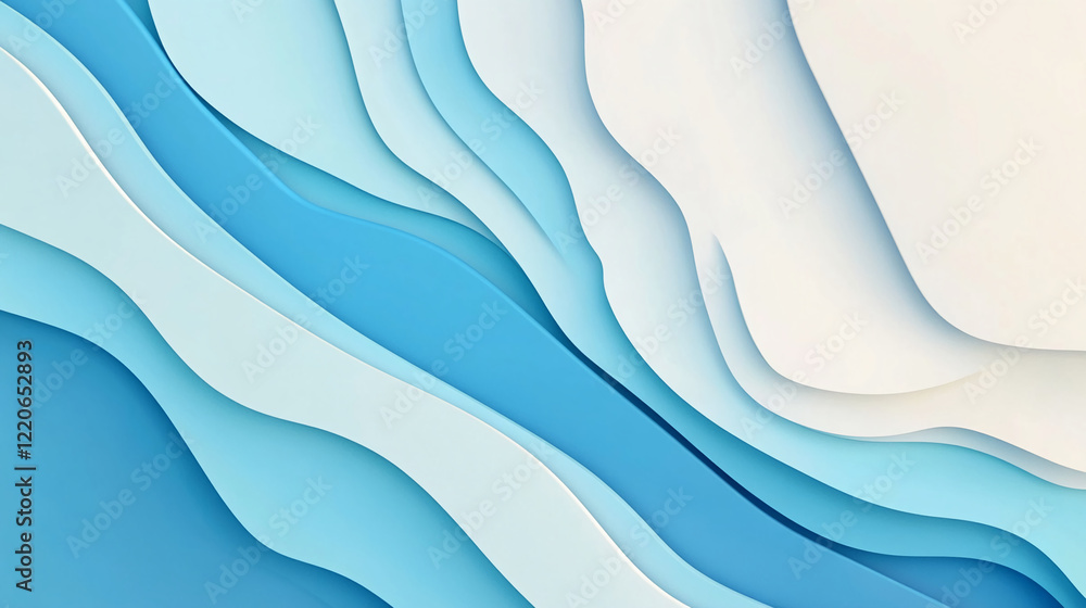 Poster abstract blue and white layered wave design with smooth gradients. business background