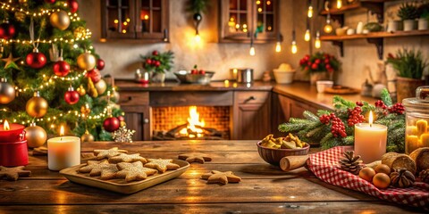 Cozy Christmas Baking: Panoramic View of Festive Treats & Candlelight