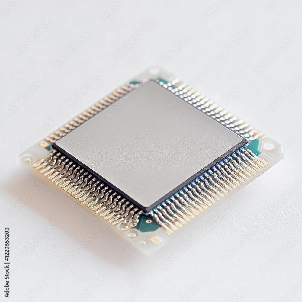 Poster high-performance microchip on white background for technology