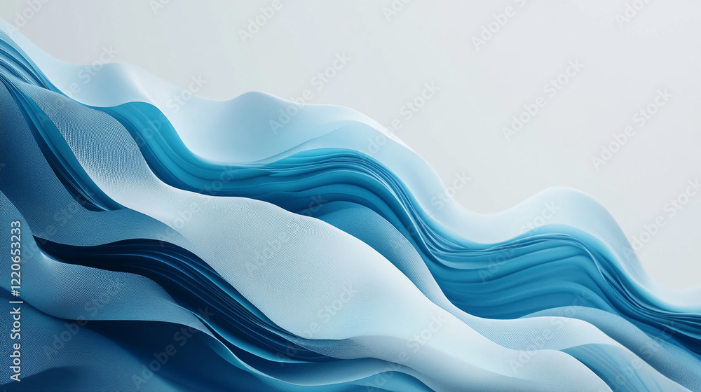 Poster Abstract blue wave pattern with smooth texture and layered flowing design. Business background