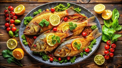 Crispy gouramy fish: a golden, panoramic delight. Restaurant-quality Asian cuisine, perfectly fried.