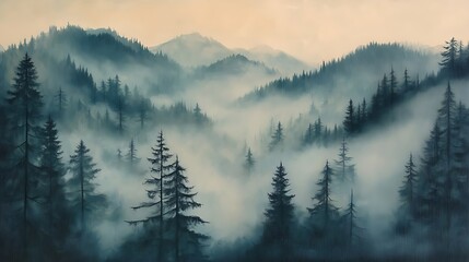 mountains in the fog