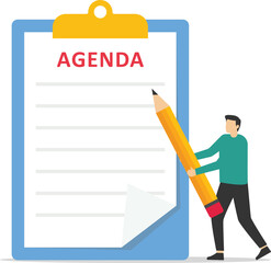 Entrepreneur holding holding pen thinking about agenda of a meeting with few items.

