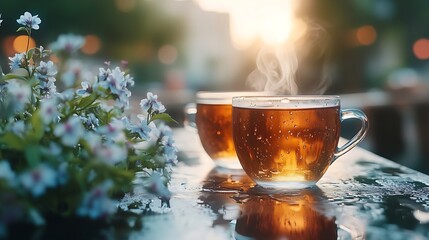 cup of tea with christmas decorations