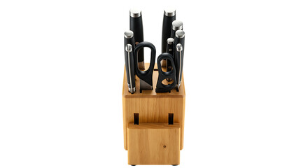 Bamboo Knife Block Set with 8 Black Handle Kitchen Knives