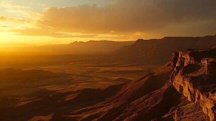 Golden Sunset Over Canyon Landscape Dramatic Cliffs