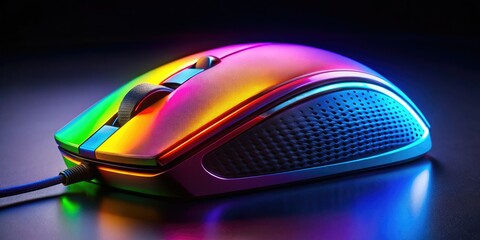 Ergonomic gaming mouse, high-resolution image, pristine white backdrop, low-light photography.
