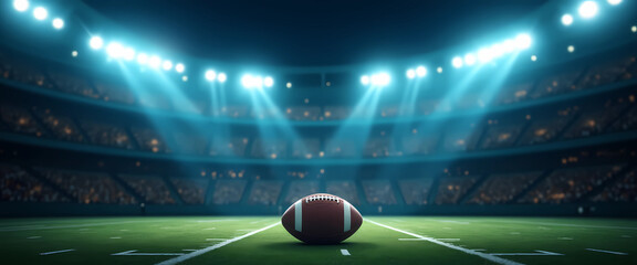 A rugby ball on the field, highlighting the celebration of Super Bowl Sunday, generative ai