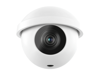 Isolated White Spherical Security Camera with Black Lens