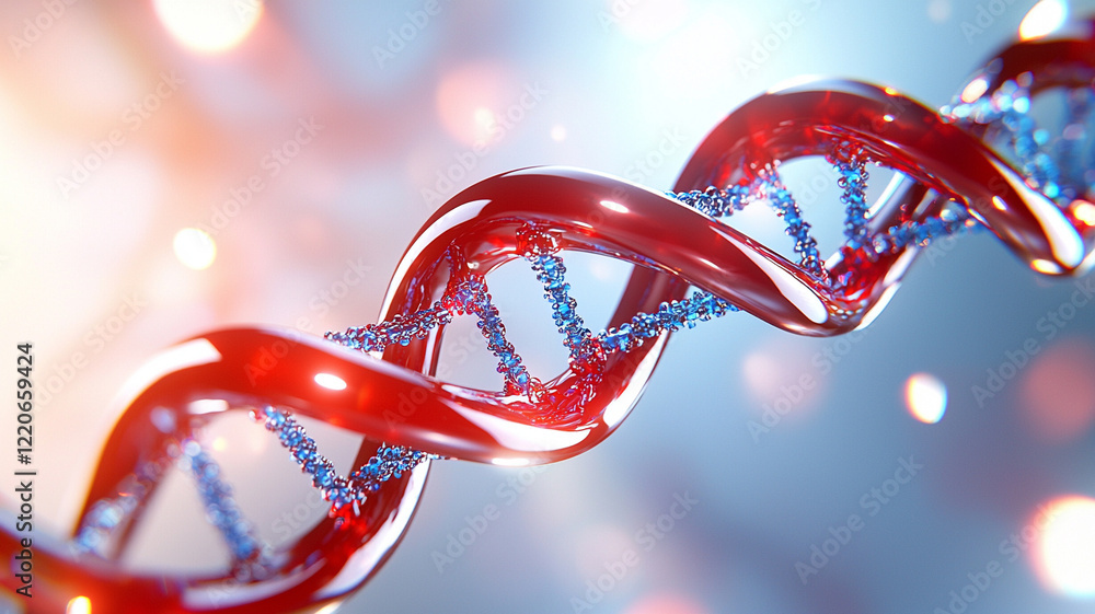 Aufkleber abstract red and blue dna double helix glowing 3d rendering of genetic code