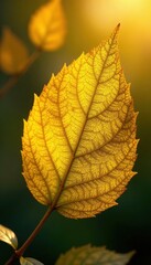 Obraz premium Sunlit yellow gold foil, delicate leaf veins visible; luxurious shine , bright, abstract, shimmer