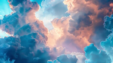 A beautiful sky with pink and blue clouds. The clouds are soft and fluffy, and the sky is a deep blue.