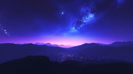 Cyber punk city illustration with a night sky