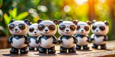 Cute Panda Figurines Wearing Sunglasses - Fun Summer Stock Photo