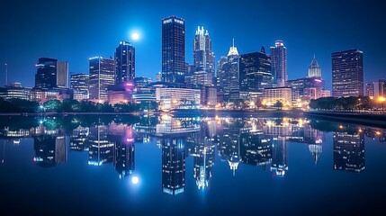 Naklejka premium Mirrored skyscraper commercial spaces.