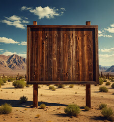 Antique billboard in the middle of desert. Generative AI