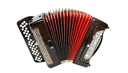 Classic Brown Accordion Musical Instrument Red Bellows