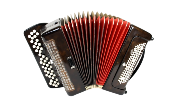 Classic Brown Accordion Musical Instrument Red Bellows