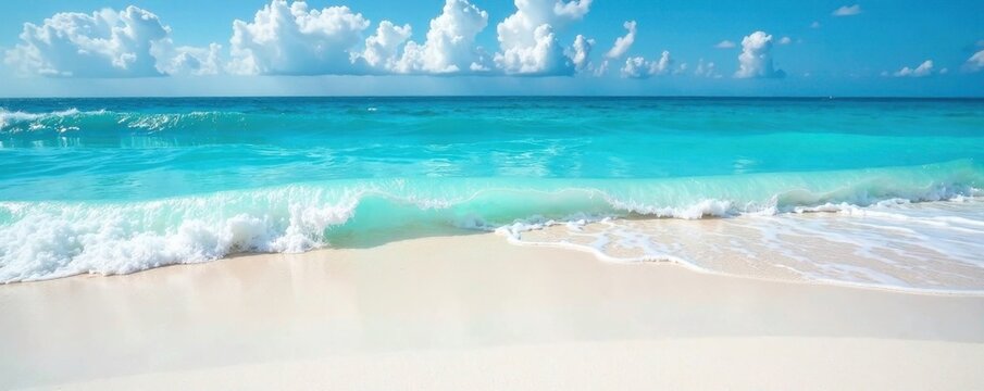 White sand, crystal-clear shallows, rolling blue waves , shallow, tropical, waves