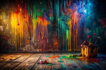 Obraz premium Dark Moody Artistic Paint Splatter Background with Copy Space for Text and Design - Low Light Photography