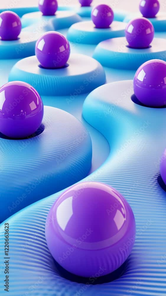 Poster colorful purple spheres on a textured blue surface create a captivating visual design in an abstract
