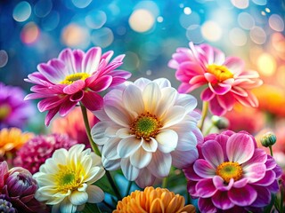 Fototapeta premium Macro spring blooms: vibrant colors, artistic detail, AI-generated floral art.