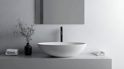 Fototapeta premium fashionable white sink within a contemporary bathroom environment