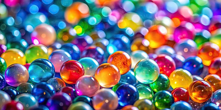 Macro view of vibrant, colorful Orbeez.  Hydrogel beads create a stunning, close-up sphere tapestry.