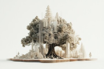 Glitching Tree Trunk With Pixelated Distortion Representing Illegal Logging Against a Clean Background