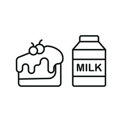 Milk bottle drink and cheesecake food icon with a sleek and minimalist flat design, featuring clean lines and a modern aesthetic, perfect for contemporary UI/UX projects and food-related branding.
