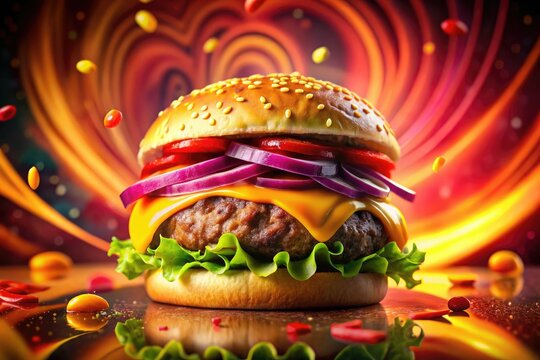 Mouthwatering animated burger wallpaper, perfect for screensavers or websites.