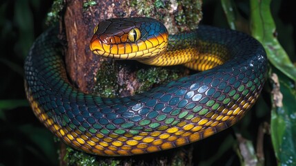 Obraz premium Vibrant Emerald Tree Boa with Jewel of the Rainforest