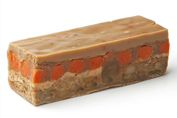 Close-Up of Layered African Bobotie Slice on White Background