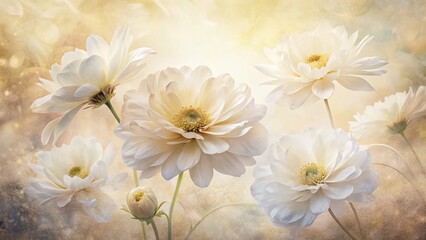 Delicate White Flowers Double Exposure on Paper Texture - Artistic Stock Photo