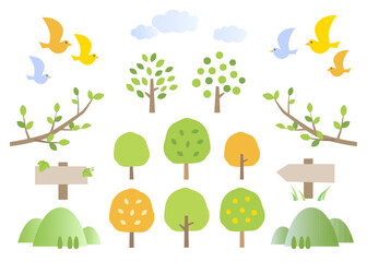 お洒落で可愛い、新緑の季節のイラストセット。