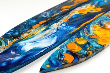 Colorful Abstract Artwork with Waves of Blue and Orange