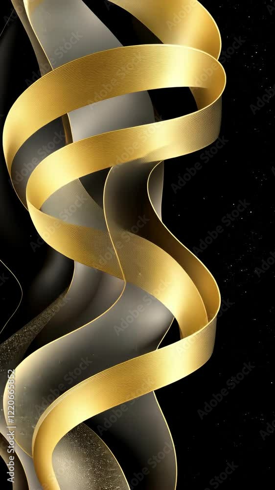Poster elegant golden ribbon twists gracefully against a dark background, creating a captivating visual con