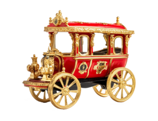 a red and gold carriage with a canopy