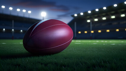 A Red Rugby Ball on Grass In Stadium, National Games, world sports day, Generative Ai