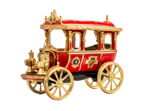 a red and gold carriage with a canopy