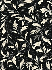 Elegant Floral Seamless Pattern with Ivory Leaves on a Dark Background