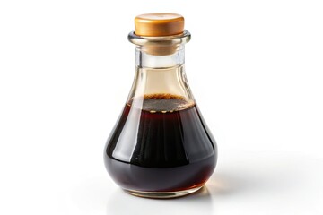 Retro soy sauce bottle, isolated on white.  Aged, vintage aesthetic; perfect for Asian cuisine food photography.