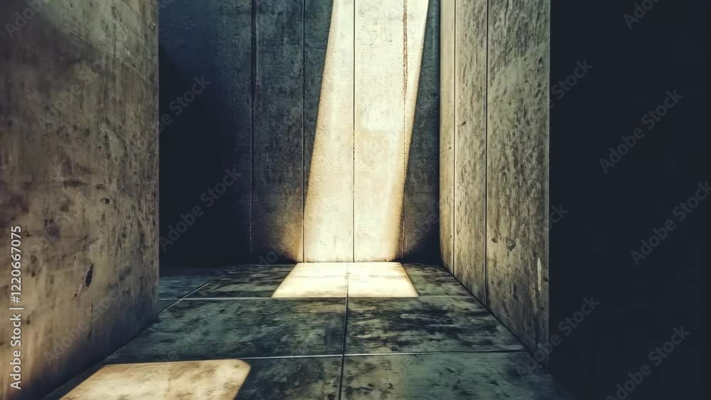 Aufkleber light filters through concrete walls in a minimalist architectural space, creating a serene atmosphe