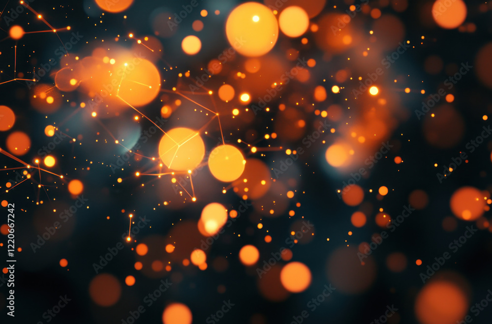 Poster vibrant abstract background with glowing dots and lines on a dark surface