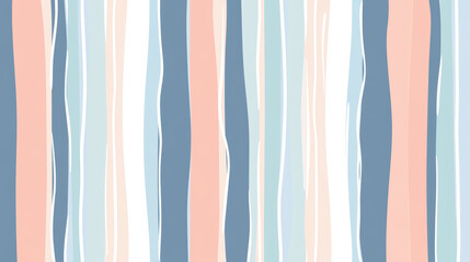Soft pastel vertical stripes in alternating tones of blue, peach, and white create seamless and calming pattern, perfect for backgrounds or textile designs
