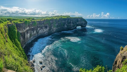 Naklejka premium Majestic coastal cliffs and turquoise sea with a blue sky in sunny day