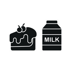 Milk bottle drink and cheesecake food icon with a sleek and minimalist flat design, featuring clean lines and a modern aesthetic, perfect for contemporary UI/UX projects and food-related branding.