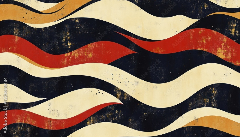 Poster abstract waves pattern with textured surface in warm and cool tones