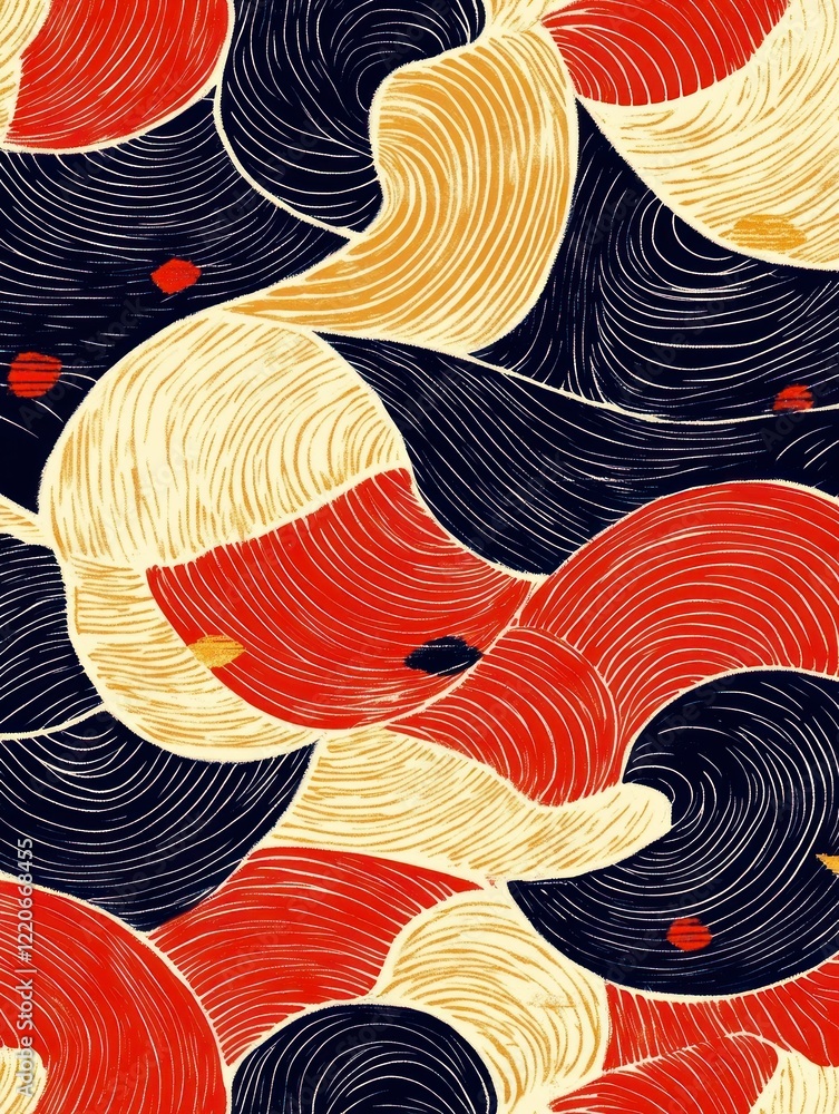 Aufkleber abstract curved pattern with fluid lines and textured brushstrokes in warm colors